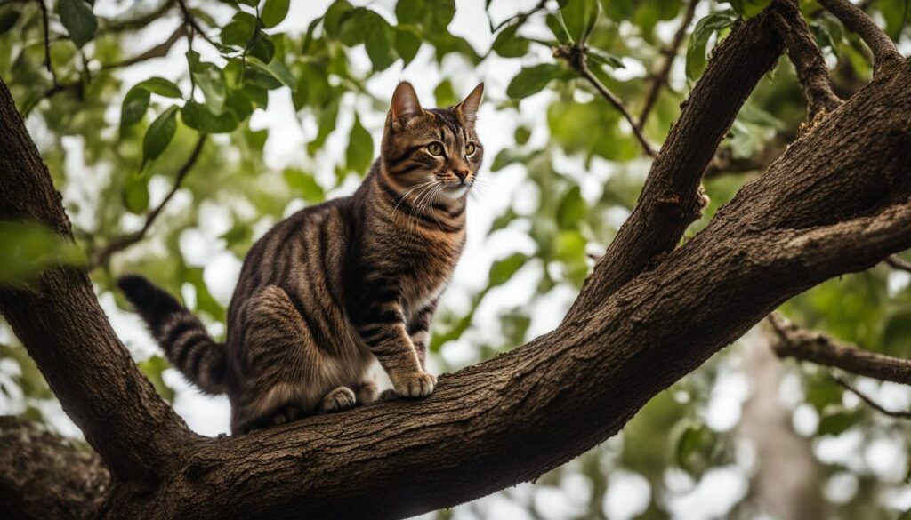 Cat climbing a tree