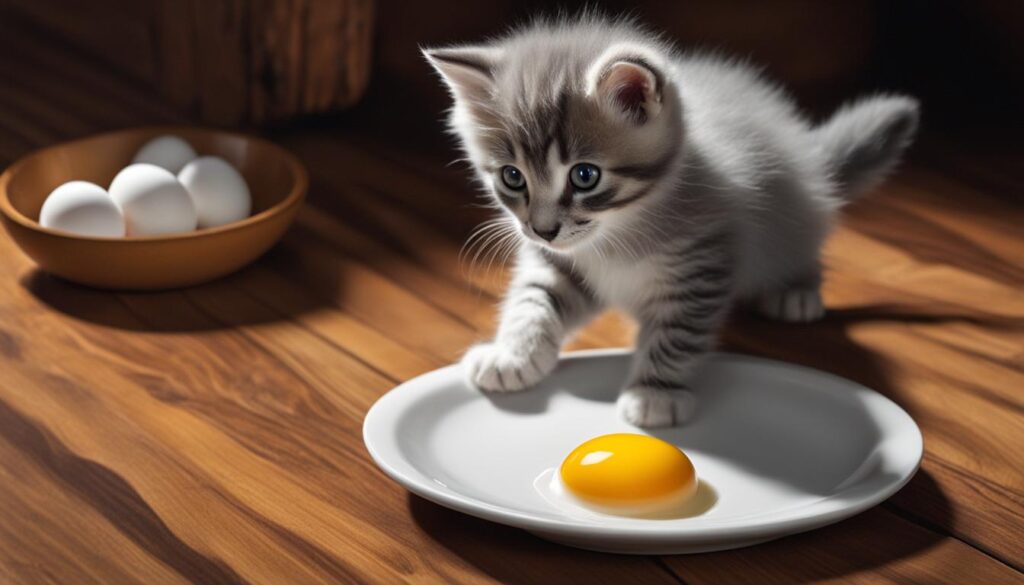 kitten eating eggs