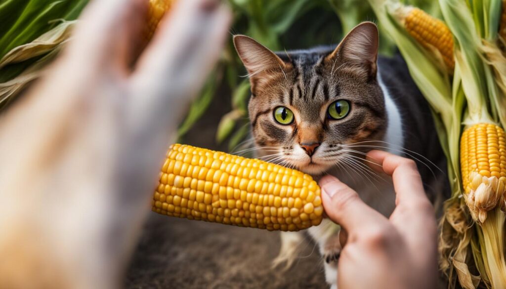 Feeding cats corn on the cob