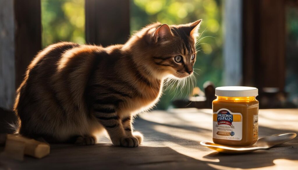 cat eating peanut butter