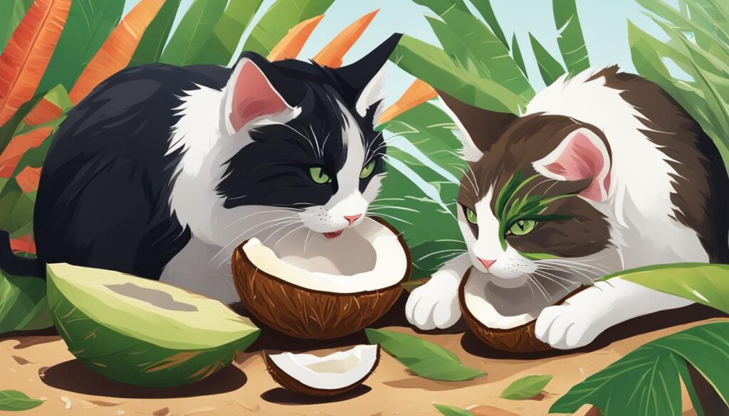 cats eating coconut meat