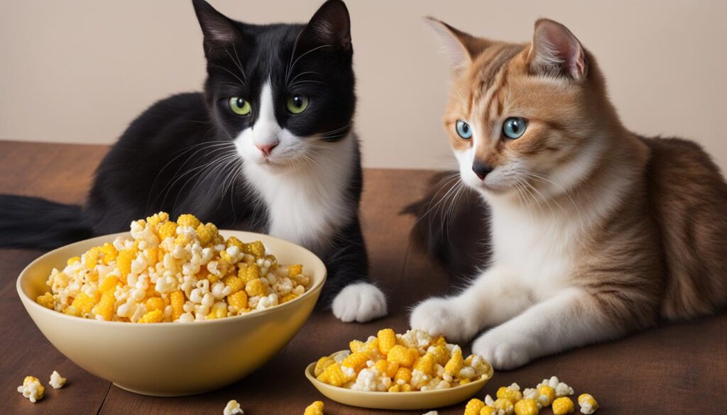 cats eating popcorn