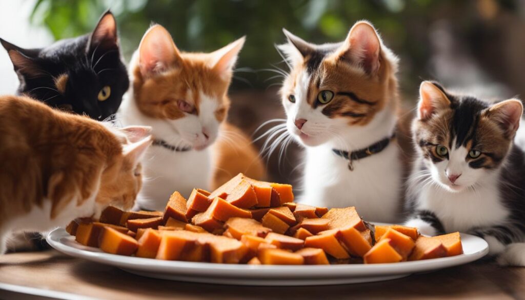 cats eating sweet potatoes