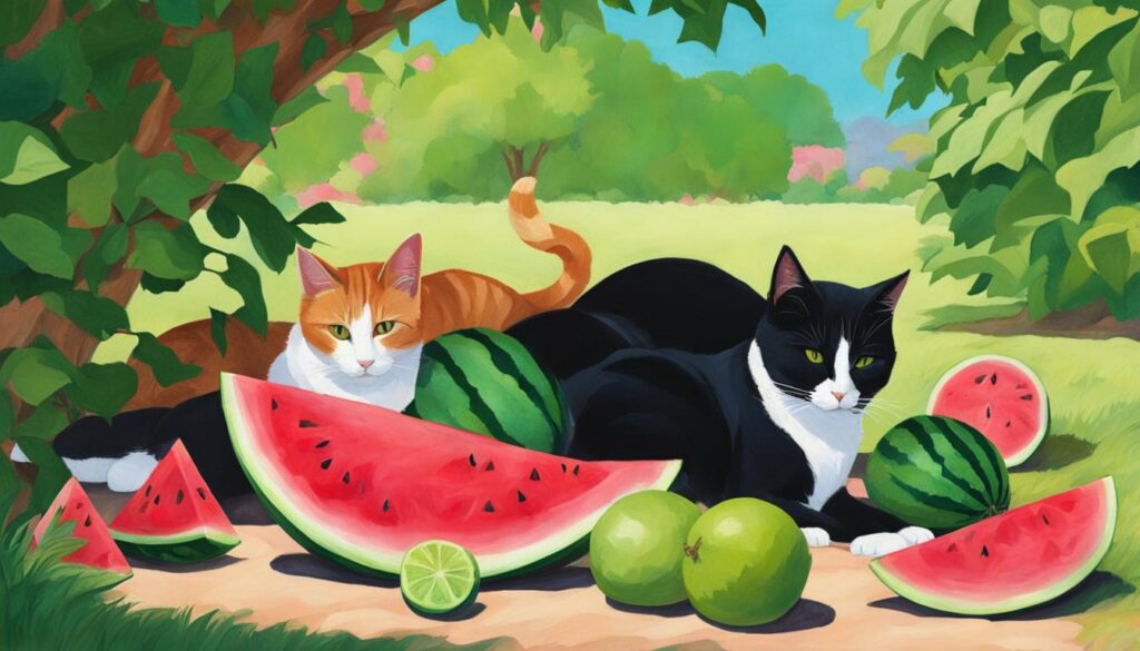 serving watermelon to cats